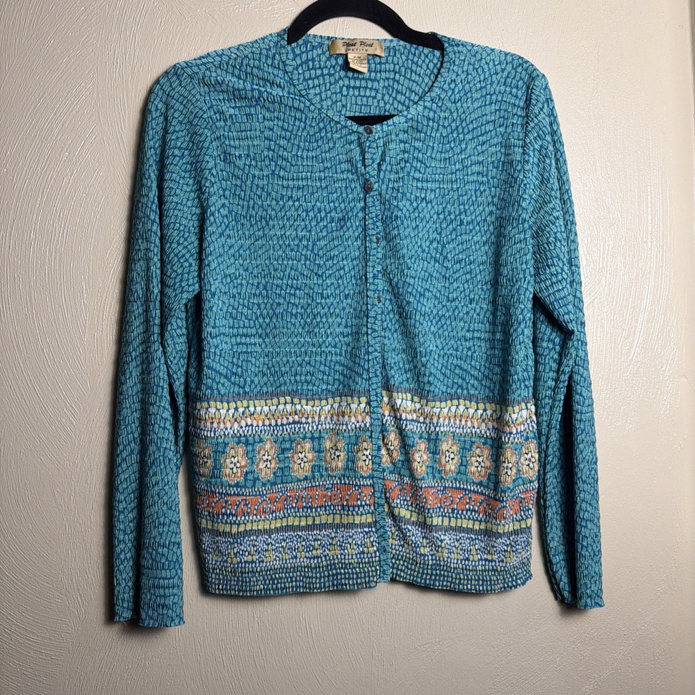 Pleat Pleat by Raphael button front top Teal size S/M